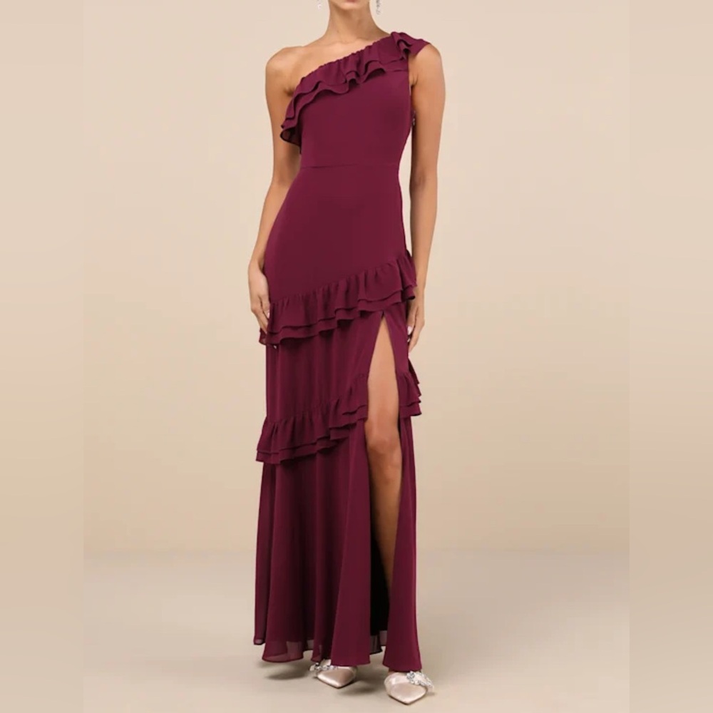 Lulus Brilliant Grace Plum Purple Ruffled One-Shoulder Maxi Dress